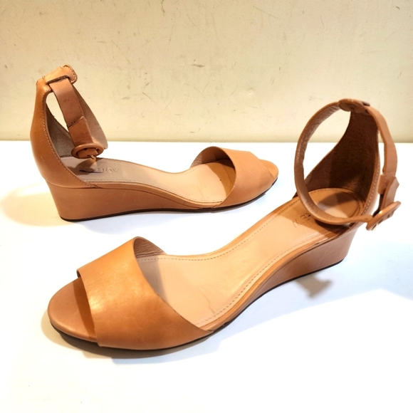 J Crew Tan Leather Open-Toe Wedge Wrap Ankle  Sandals Size 8 - Picture 1 of 12